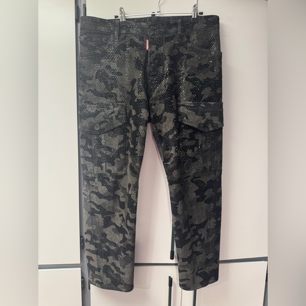 **RARE** Dsquared2 crystal coated grey Camouflage Cargo Pants
